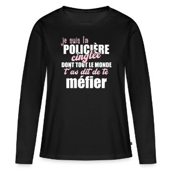 Policière idée cadeau métier gardien de la paix. - T-shirt manches longues Premium bio Femme - noir - Devant - Julia (174cm)