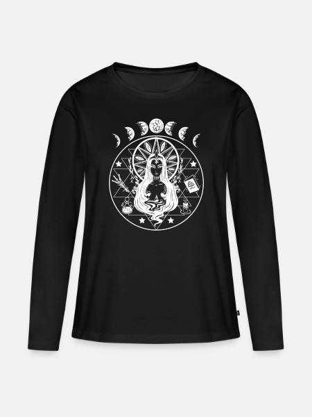 Hexe mit Mondphasen Gothic Fantasy Geschenk - Frauen Premium Bio Langarmshirt - Schwarz