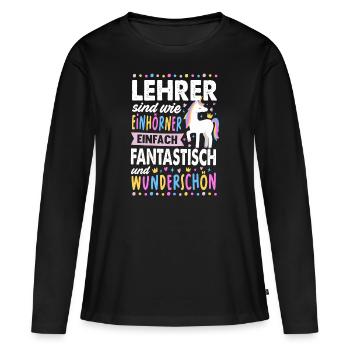 Lehrerin Einhorn Schule Pädagogin Klassenlehrerin - Frauen Premium Bio Langarmshirt - Schwarz - Vorne - Julia (174cm)
