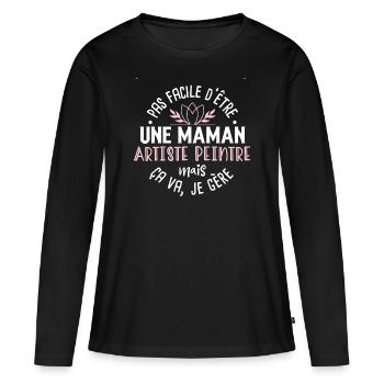 Artiste peintre, idée cadeau peinture, humour - T-shirt manches longues Premium bio Femme - noir - Devant - Julia (174cm)