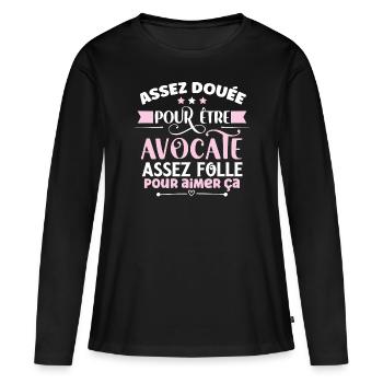 Avocate métier juriste humour carrière cadeau - T-shirt manches longues Premium bio Femme - noir - Devant - Julia (174cm)