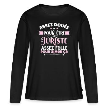Juriste idée cadeau métier loi pénal humour métier - T-shirt manches longues Premium bio Femme - noir - Devant - Julia (174cm)