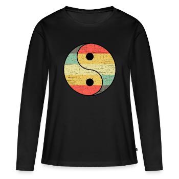 Yin yang vintage - T-shirt manches longues Premium bio Femme - noir - Devant - Julia (174cm)