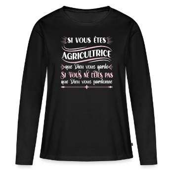 Agricultrice idée cadeau humour métier - T-shirt manches longues Premium bio Femme - noir - Devant - Julia (174cm)