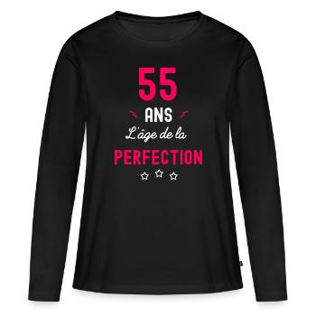 55 ans l age de la perfection femme - T-shirt manches longues Premium bio Femme - noir - Devant - Julia (174cm)