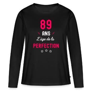 89 ans l age de la perfection femme - T-shirt manches longues Premium bio Femme - noir - Devant - Julia (174cm)