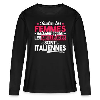 Italienne Italie Femme Pays Cadeau Humour Noël - T-shirt manches longues Premium bio Femme - noir - Devant - Julia (174cm)