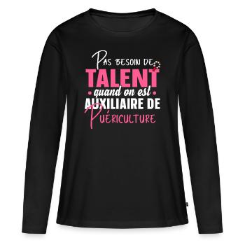 Auxiliaire de puériculture Puéricultrice Métier - T-shirt manches longues Premium bio Femme - noir - Devant - Julia (174cm)