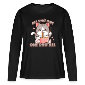 Phở Chat Vietnamien Pho Soupe Pun - T-shirt manches longues Premium bio Femme - noir - Devant - Julia (174cm)