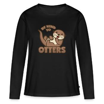 Jeu de mots sur la loutre - T-shirt manches longues Premium bio Femme - noir - Devant - Julia (174cm)
