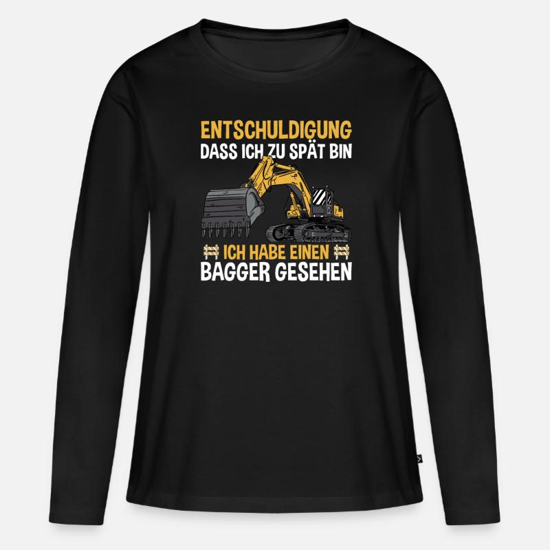 Ich Habe Einen Bagger Gesehen - Frauen Premium Bio Langarmshirt - Schwarz