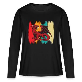 Dragon Retro Vintage Moyen Âge avec Feu - T-shirt manches longues Premium bio Femme - noir - Devant - Julia (174cm)