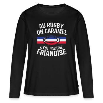 Au Rugby Un Caramel C'est Pas Une Friandise - T-shirt manches longues Premium bio Femme - noir - Devant - Julia (174cm)