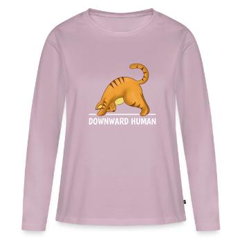 Chat de yoga - T-shirt manches longues Premium bio Femme - rose poudré - Devant - Julia (174cm)