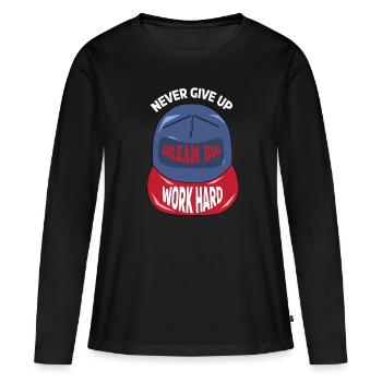Ne jamais abandonner la motivation du travail acharné - T-shirt manches longues Premium bio Femme - noir - Devant - Julia (174cm)