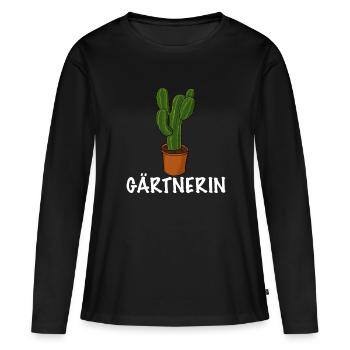 Gärtnerin Topfpflanze für die Gartenarbeit - Frauen Premium Bio Langarmshirt - Schwarz - Vorne - Julia (174cm)