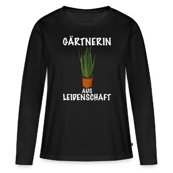 Gärtnerin aus Leidenschaft Topf Pflanze - Frauen Premium Bio Langarmshirt - Schwarz - Vorne - Julia (174cm)