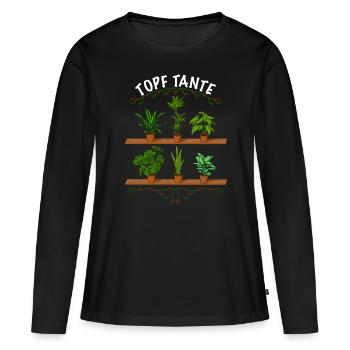 Topf Tante Topfpflanzen - Frauen Premium Bio Langarmshirt - Schwarz - Vorne - Julia (174cm)