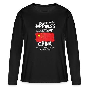 Chine - T-shirt manches longues Premium bio Femme - noir - Devant - Julia (174cm)