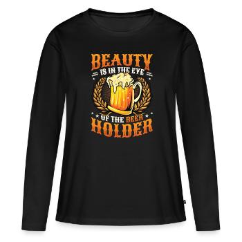 Drôle de buveur de bière - T-shirt manches longues Premium bio Femme - noir - Devant - Julia (174cm)