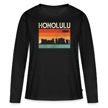 Honolulu Hawaï - T-shirt manches longues Premium bio Femme - noir - Devant - Julia (174cm)