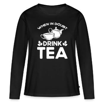 Buveur de thé Amateur de thé Cadeau Thé - T-shirt manches longues Premium bio Femme - noir - Devant - Julia (174cm)
