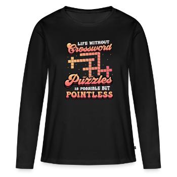 Mots croisés Amateurs de mots croisés - T-shirt manches longues Premium bio Femme - noir - Devant - Julia (174cm)