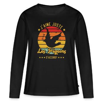 J'aime juste les pigeons D'accord - T-shirt manches longues Premium bio Femme - noir - Devant - Julia (174cm)