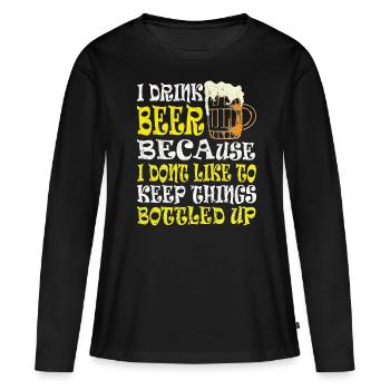 Bière Buveur de bière Bouteille de bière en canette de bière - T-shirt manches longues Premium bio Femme - noir - Devant - Julia (174cm)