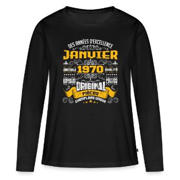 JANVIER 1970 | ORIGINAL PIÈCES - T-shirt manches longues Premium bio Femme - noir - Devant - Julia (174cm)