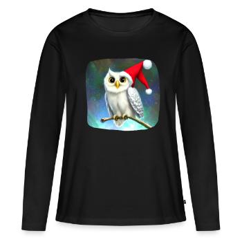 Weihnachtsmotiv Schneeeule - Frauen Premium Bio Langarmshirt - Schwarz - Vorne - Julia (174cm)