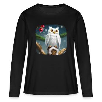 Weihnachtsmotiv Schneeeule - Frauen Premium Bio Langarmshirt - Schwarz - Vorne - Julia (174cm)