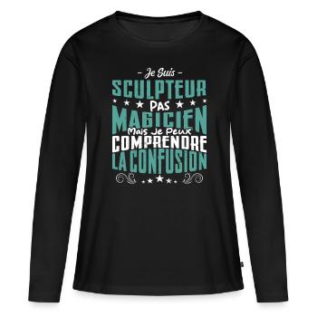 Je Suis Sculpteur Pas Magicien - T-shirt manches longues Premium bio Femme - noir - Devant - Julia (174cm)