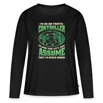 Contrôleur de la circulation aérienne, contrôle de vol radar. - T-shirt manches longues Premium bio Femme - noir - Devant - Julia (174cm)
