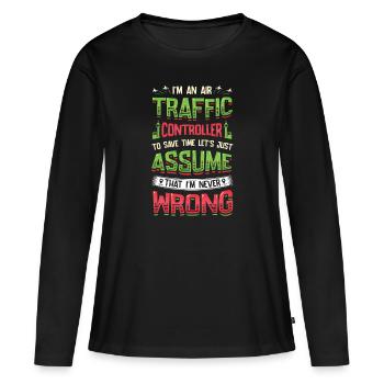 Contrôleur de la circulation aérienne, contrôle de vol radar. - T-shirt manches longues Premium bio Femme - noir - Devant - Julia (174cm)