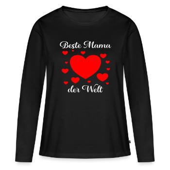 Beste Mama der Welt Herzrn - Frauen Premium Bio Langarmshirt - Schwarz - Vorne - Julia (174cm)