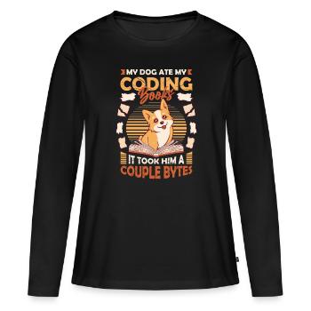 Hund Bytes Code Computer Witz Programmierung - Frauen Premium Bio Langarmshirt - Schwarz - Vorne - Julia (174cm)