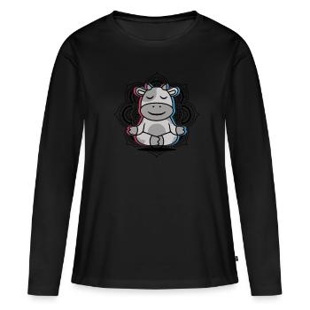 Yoga Beef Mandala Lotus Flower Meditation Cow - Women's Premium Organic Long Sleeve Shirt - black - Front - Julia (174cm)