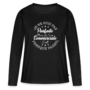 Commercial Parfait | Meilleure Commerciale - T-shirt manches longues Premium bio Femme - noir - Devant - Julia (174cm)