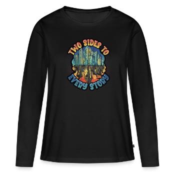Chaque histoire a deux facettes, la protection de l’environnement - T-shirt manches longues Premium bio Femme - noir - Devant - Julia (174cm)