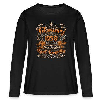 February 1950 | Aged Perfectly - T-shirt manches longues Premium bio Femme - noir - Devant - Julia (174cm)