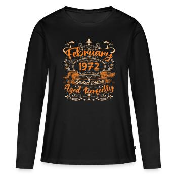 February 1972 | Aged Perfectly - T-shirt manches longues Premium bio Femme - noir - Devant - Julia (174cm)