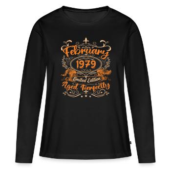 February 1979 | Aged Perfectly - T-shirt manches longues Premium bio Femme - noir - Devant - Julia (174cm)