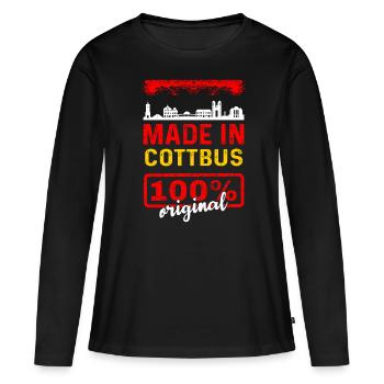 Cottbus - Frauen Premium Bio Langarmshirt - Schwarz - Vorne - Julia (174cm)