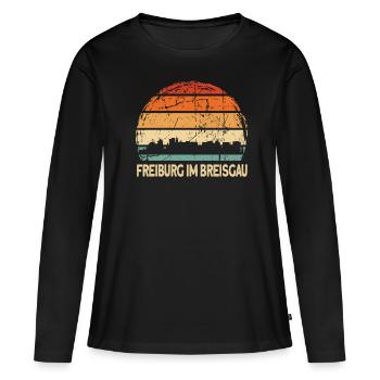 Freiburg - Frauen Premium Bio Langarmshirt - Schwarz - Vorne - Julia (174cm)