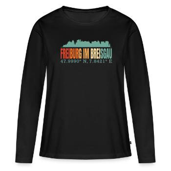 Freiburg - Frauen Premium Bio Langarmshirt - Schwarz - Vorne - Julia (174cm)