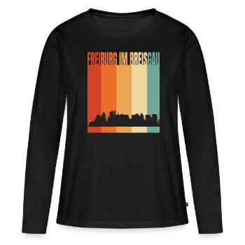 Freiburg - Frauen Premium Bio Langarmshirt - Schwarz - Vorne - Julia (174cm)