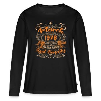March 1978 | Aged Perfectly - T-shirt manches longues Premium bio Femme - noir - Devant - Julia (174cm)