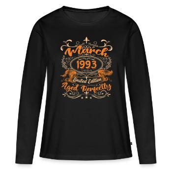 March 1993 | Aged Perfectly - T-shirt manches longues Premium bio Femme - noir - Devant - Julia (174cm)