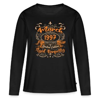 March 1997 | Aged Perfectly - T-shirt manches longues Premium bio Femme - noir - Devant - Julia (174cm)